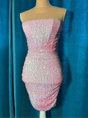 Strapless Pink Sequin Bodycon Dress